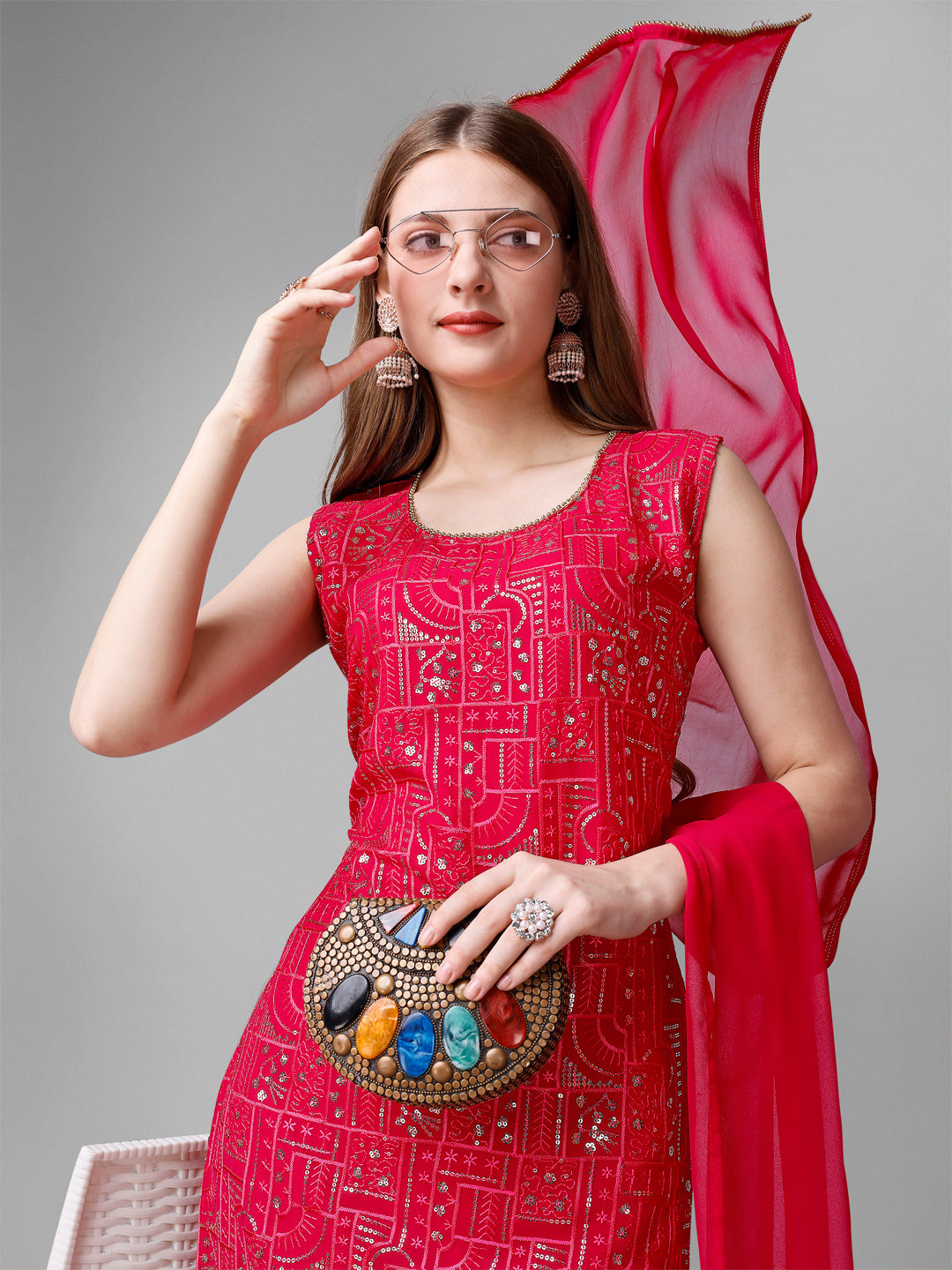 Georgette Embroidered Kurta Set With Dupatta