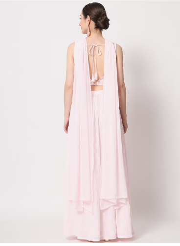 Embellished Mirror Work Semi-Stitched Lehenga & Unstitched Blouse With Dupatta