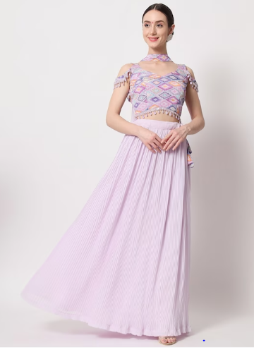 Printed Semi-Stitched Lehenga & Unstitched Blouse With Dupatta