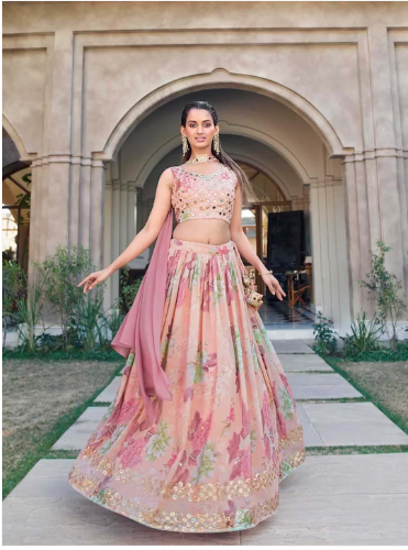 Embroidered Semi-Stitched Lehenga & Unstitched Blouse With Dupatta