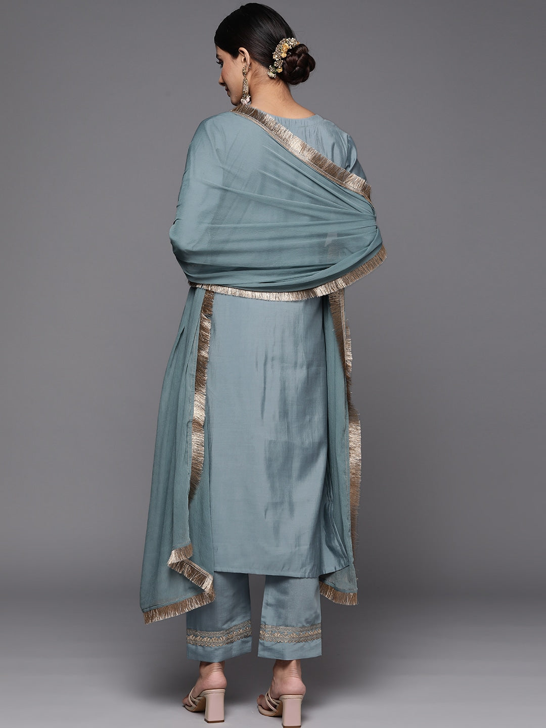 Viscose Chanderi Embroidery Work Kurta Set With Dupatta