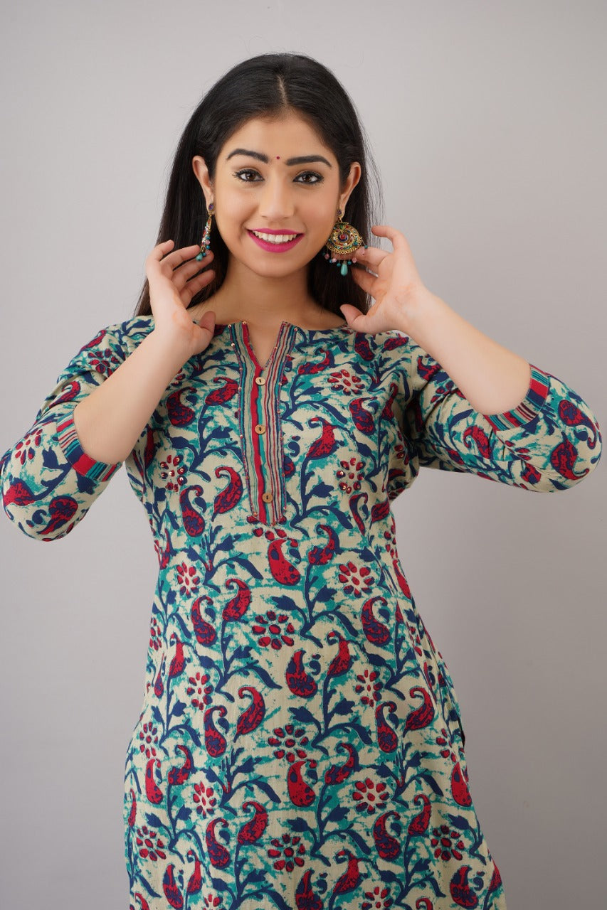 Beautiful Black And White Cotton Kurti With Pant