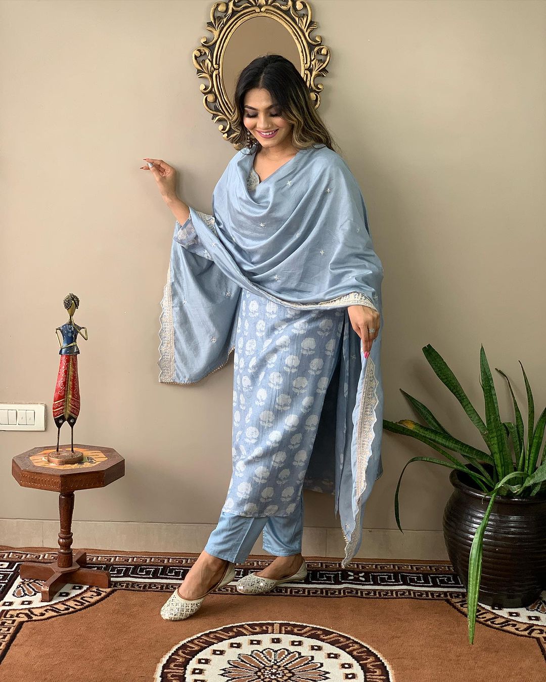 Muslin Embroidery Work Kurta Set With Dupatta