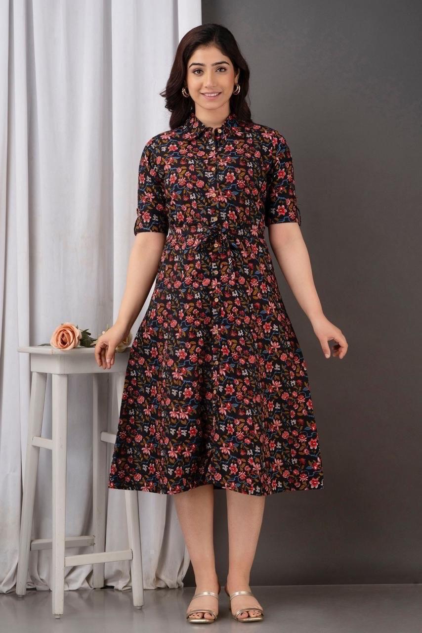 Beautiful Women's Red Style flowers Print Dress
