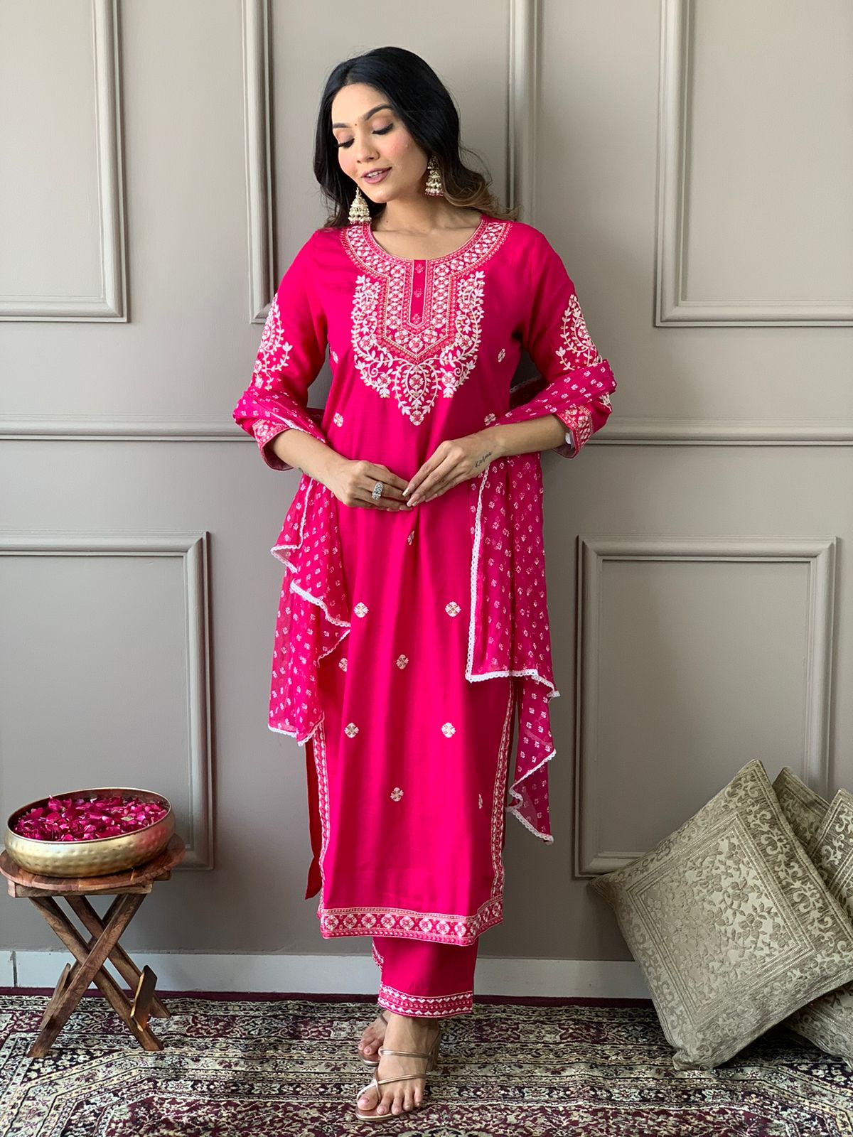 Beautiful kurta with heavy embroidery work with dupatta