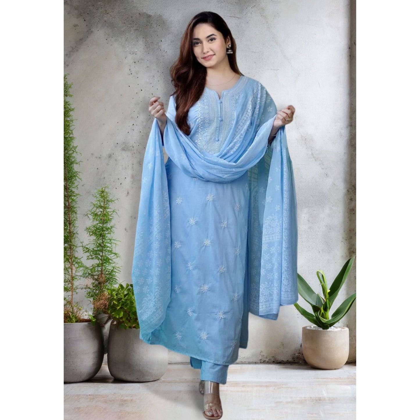 Cotton Fabric Kurta Set With Dupatta