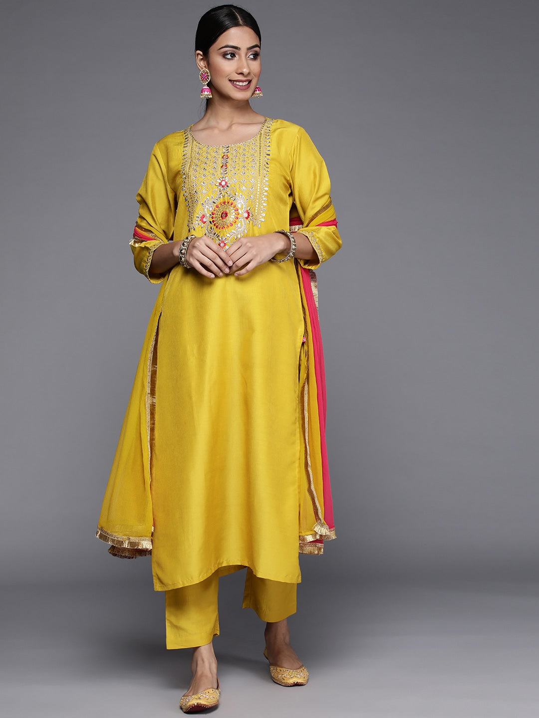 Muslin Fabric Embroidery Work Kurta Set With Dupatta