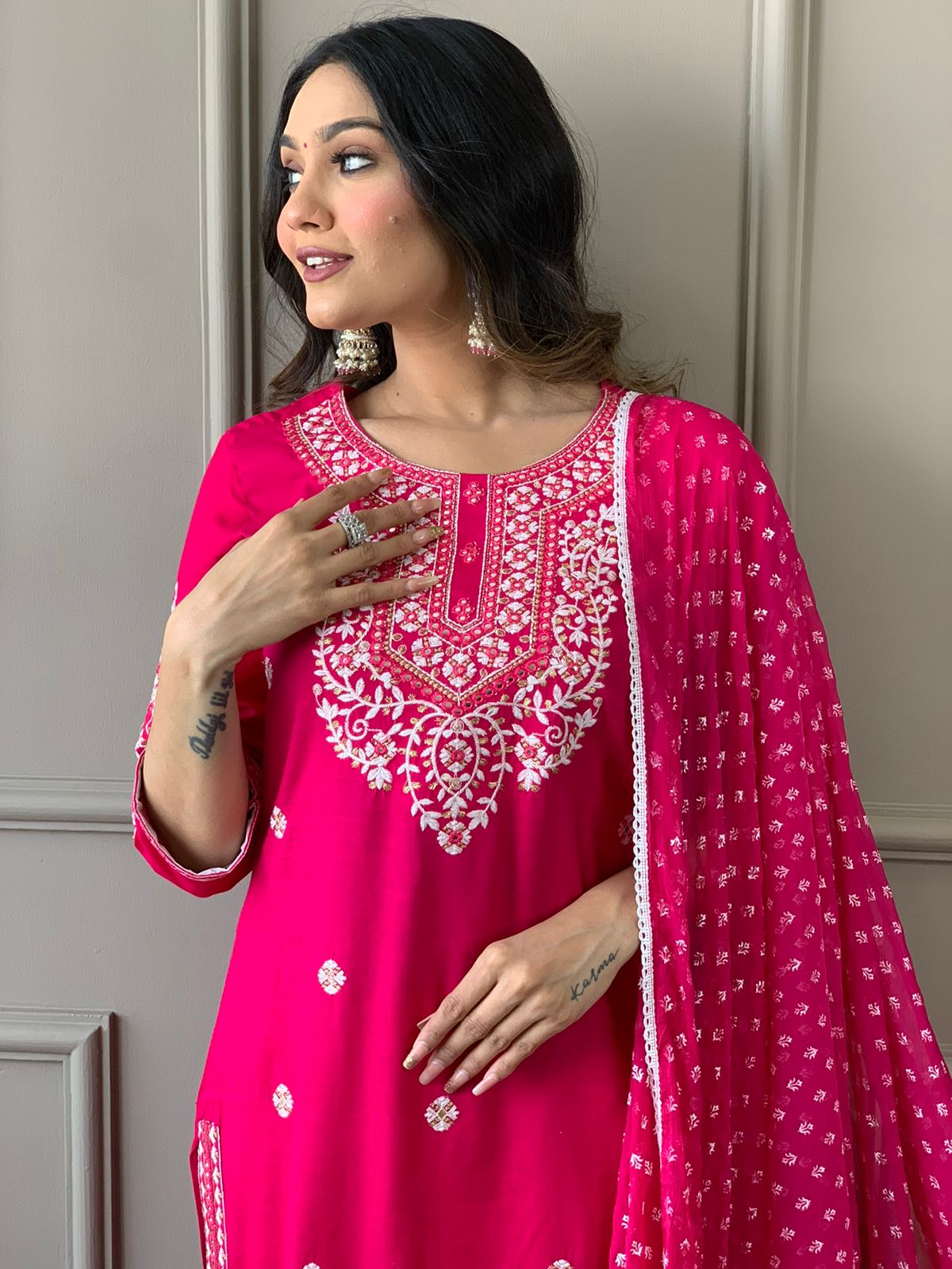 Beautiful kurta with heavy embroidery work with dupatta