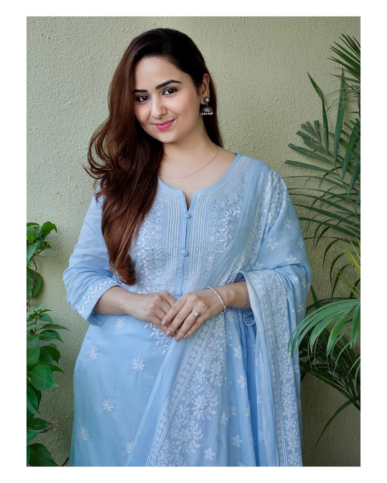 Cotton Sky Blue Kurti With Dupatta Set