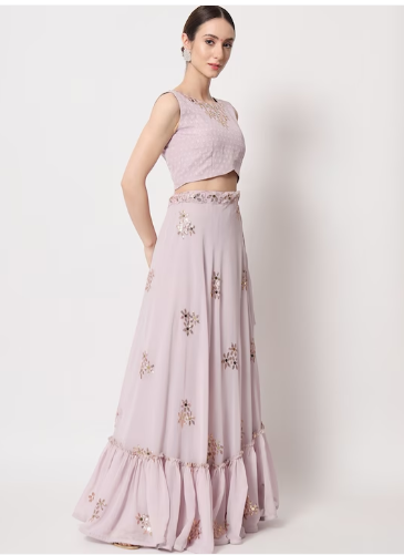 Sequined Semi-Stitched Lehenga & Unstitched Blouse With Dupatta