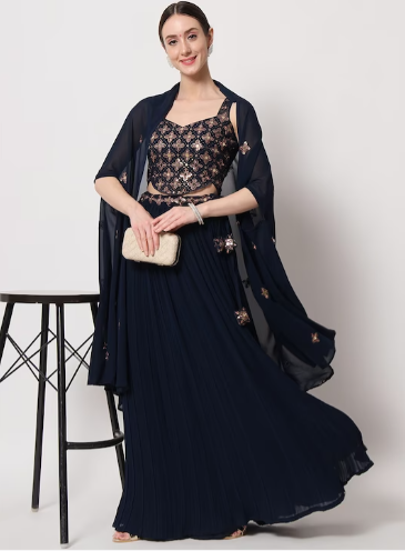 Embellished Semi-Stitched Lehenga & Unstitched Blouse With Dupatta