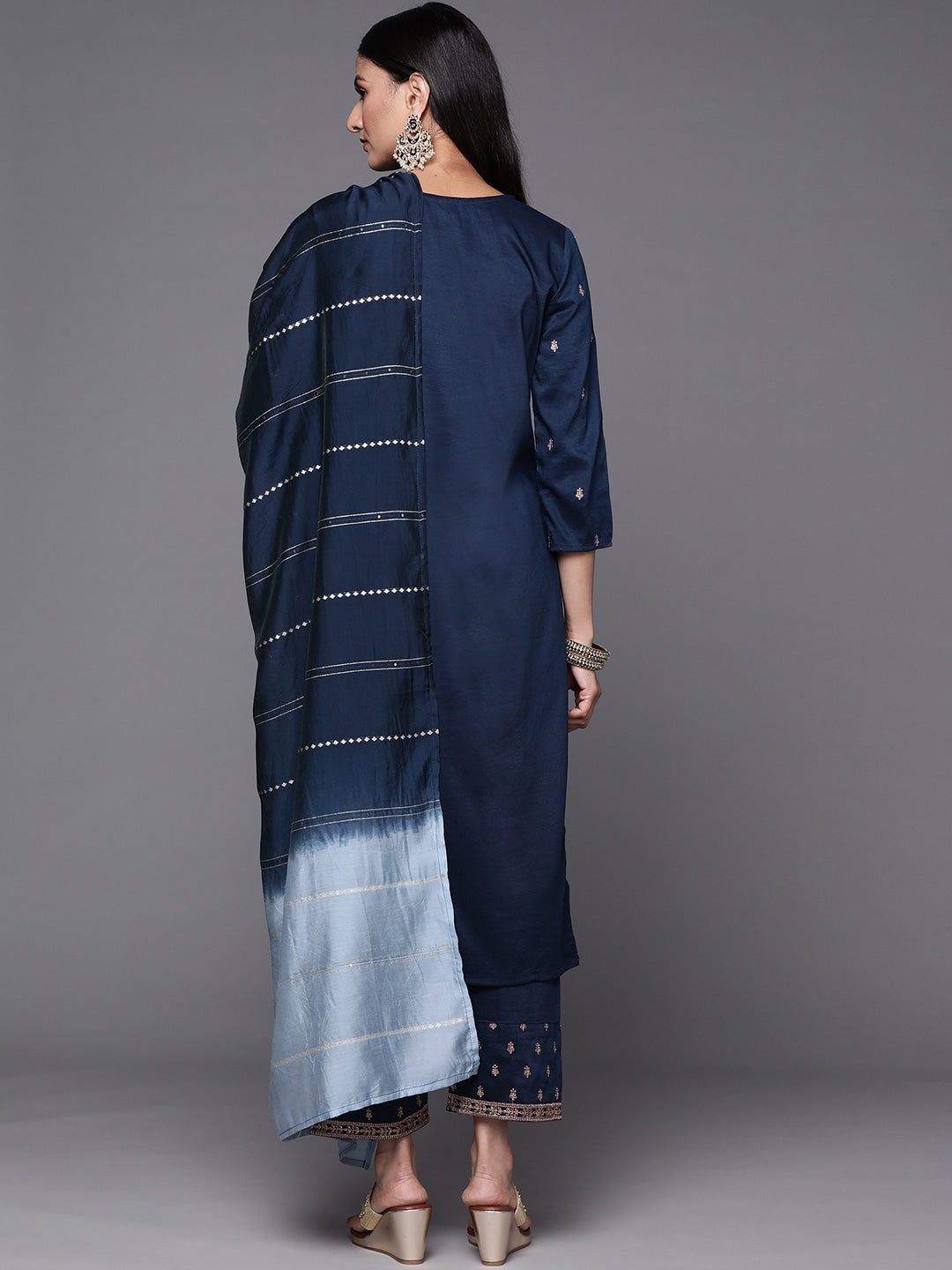 Rayon Slub Embroidery Kurta Set With Hand Dyed Dupatta