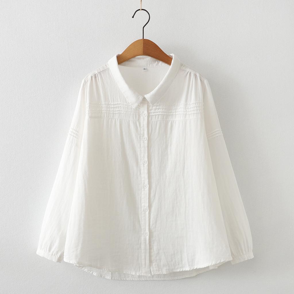 Cotton Solid Long Sleeve Shirt Women