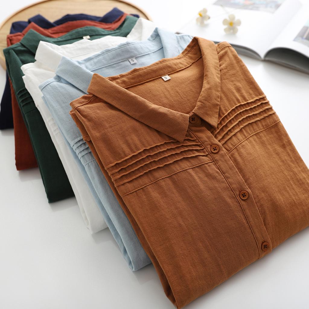 Cotton Solid Long Sleeve Shirt Women