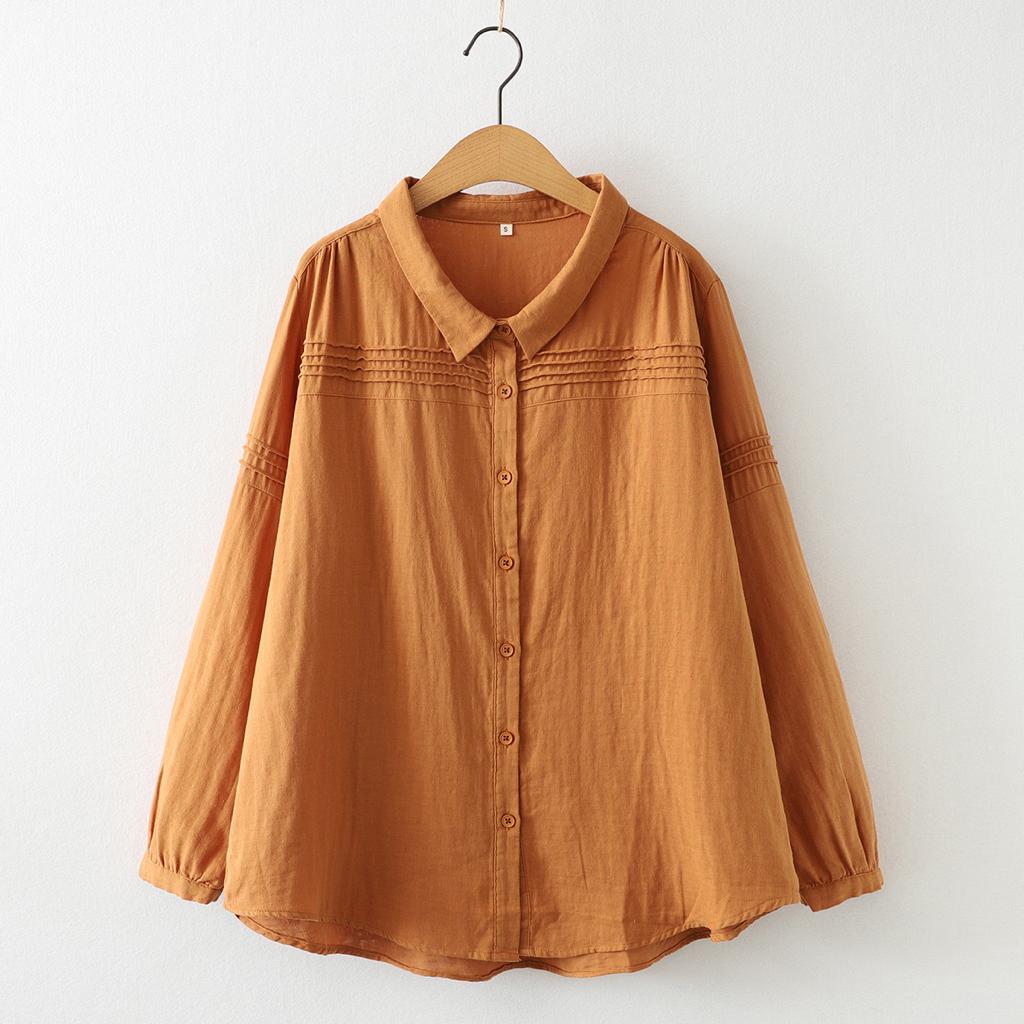 Cotton Solid Long Sleeve Shirt Women