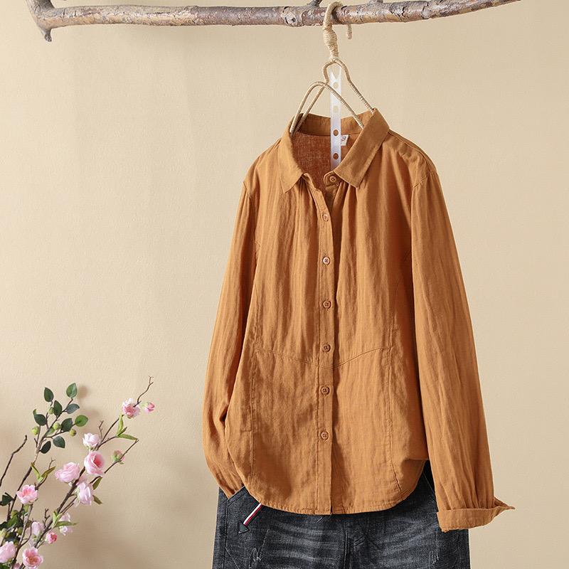 Cotton Solid Long Sleeve Shirt Women