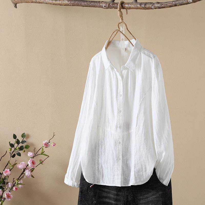 Cotton Solid Long Sleeve Shirt Women