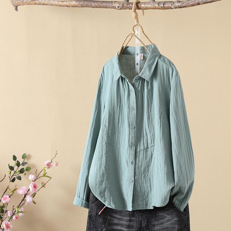 Cotton Solid Long Sleeve Shirt Women