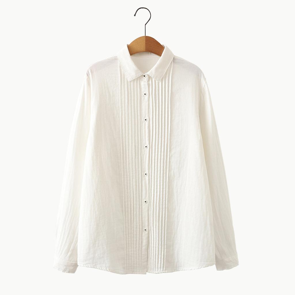 Cotton Solid Long Sleeve Shirt Women