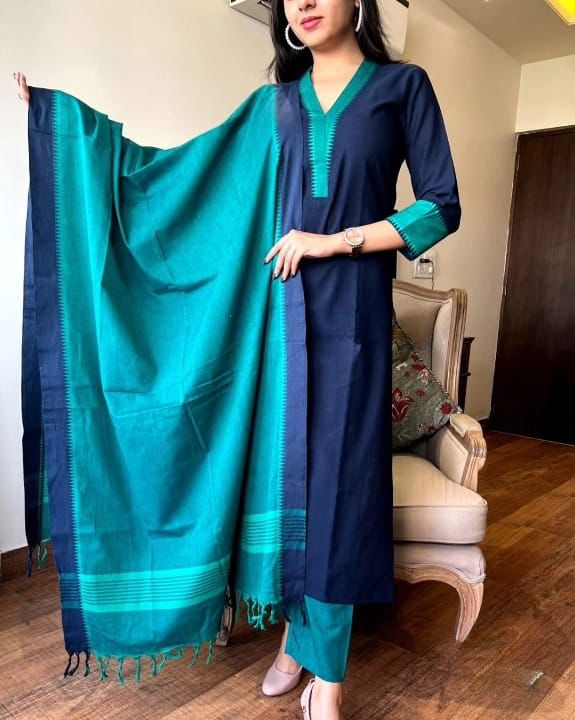 Cotton Fabric Kurta Set With Dupatta