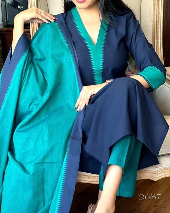 Cotton Fabric Kurta Set With Dupatta