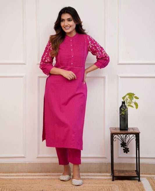 Embroidered Cotton Fabric  Fancy Kurta Set