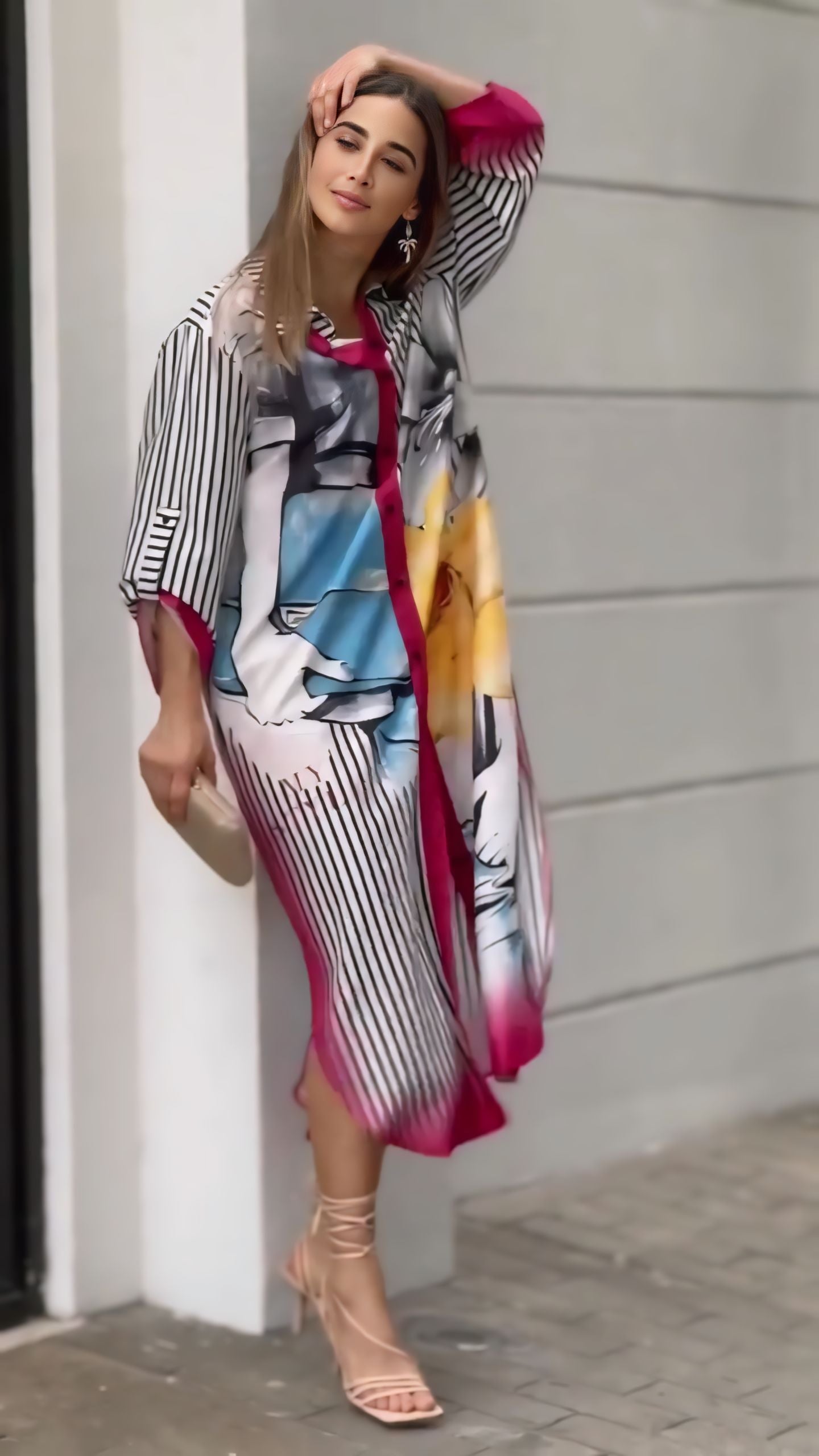 Long Striped Dress in Black & White For Western Wear