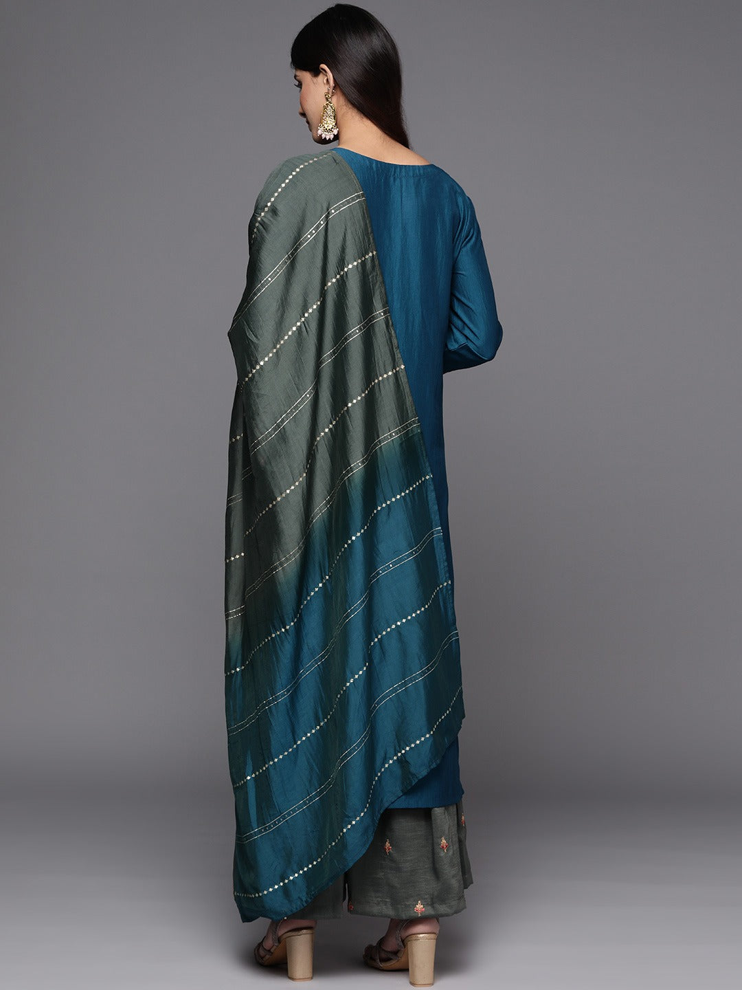 Rayon Slub Embroidery Kurta Set With Hand Dyed Dupatta