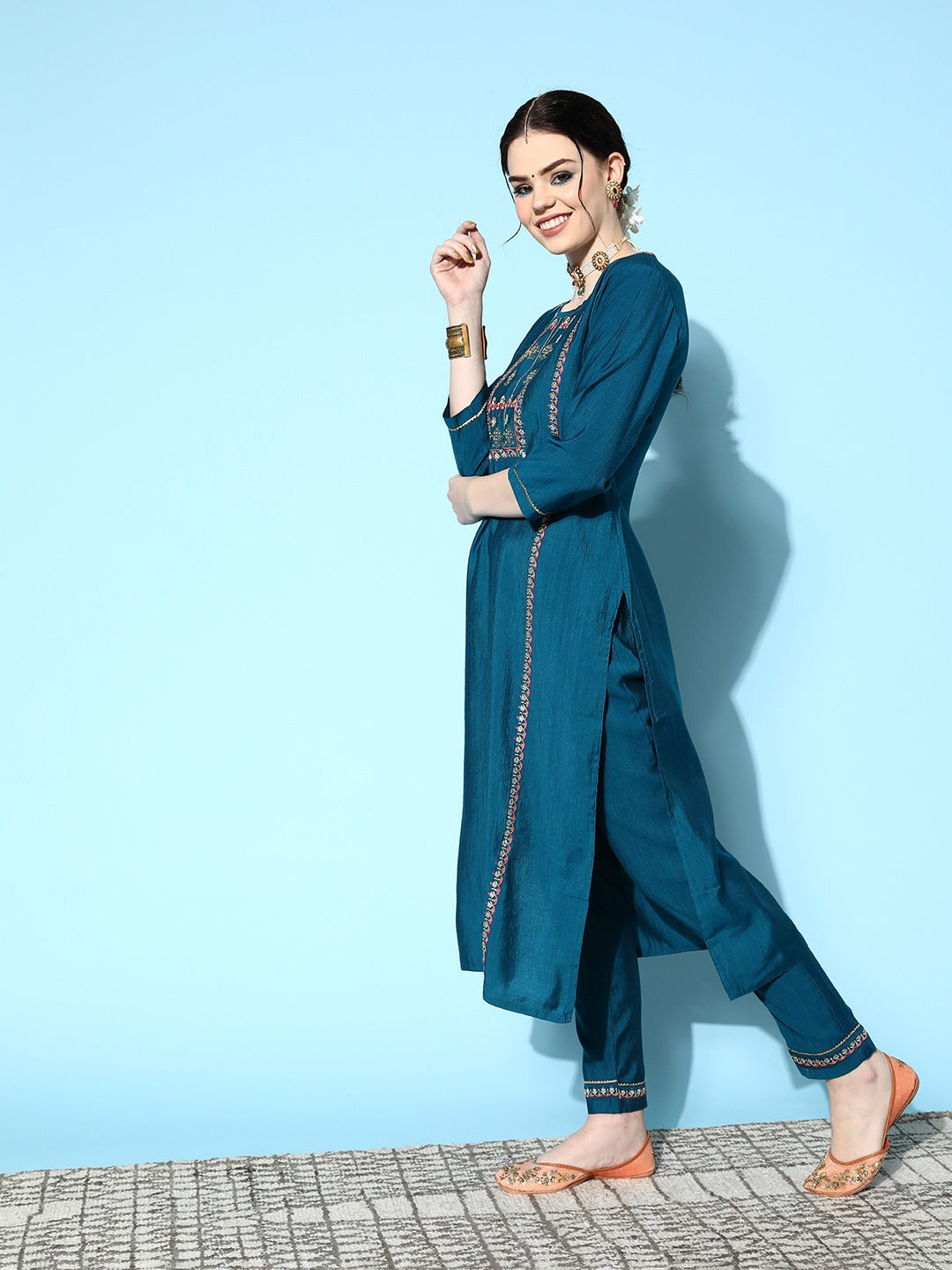 Viscose Rayon Fabric Embroidery Work Kurta Set