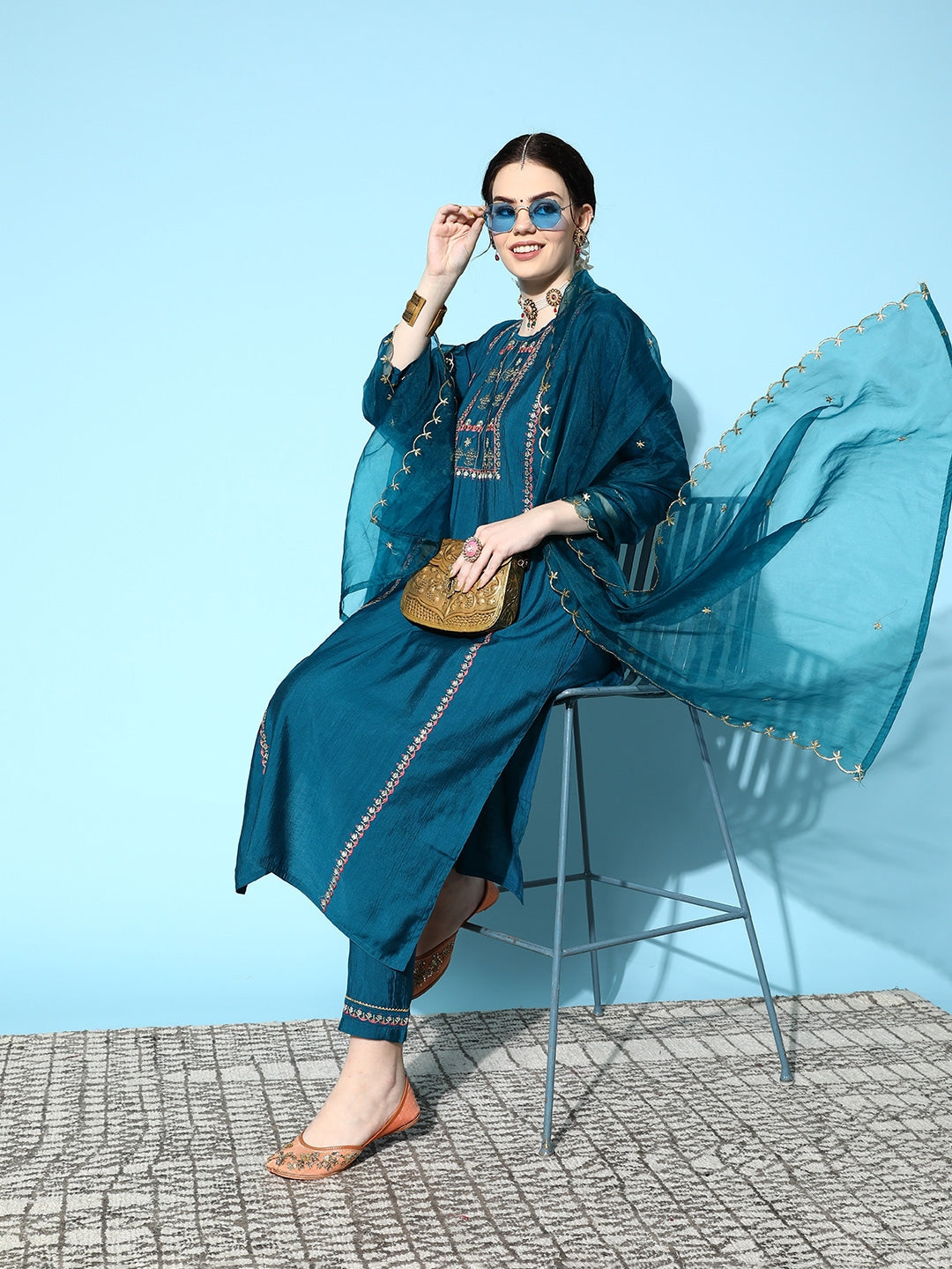 Viscose Rayon Fabric Embroidery Work Kurta Set