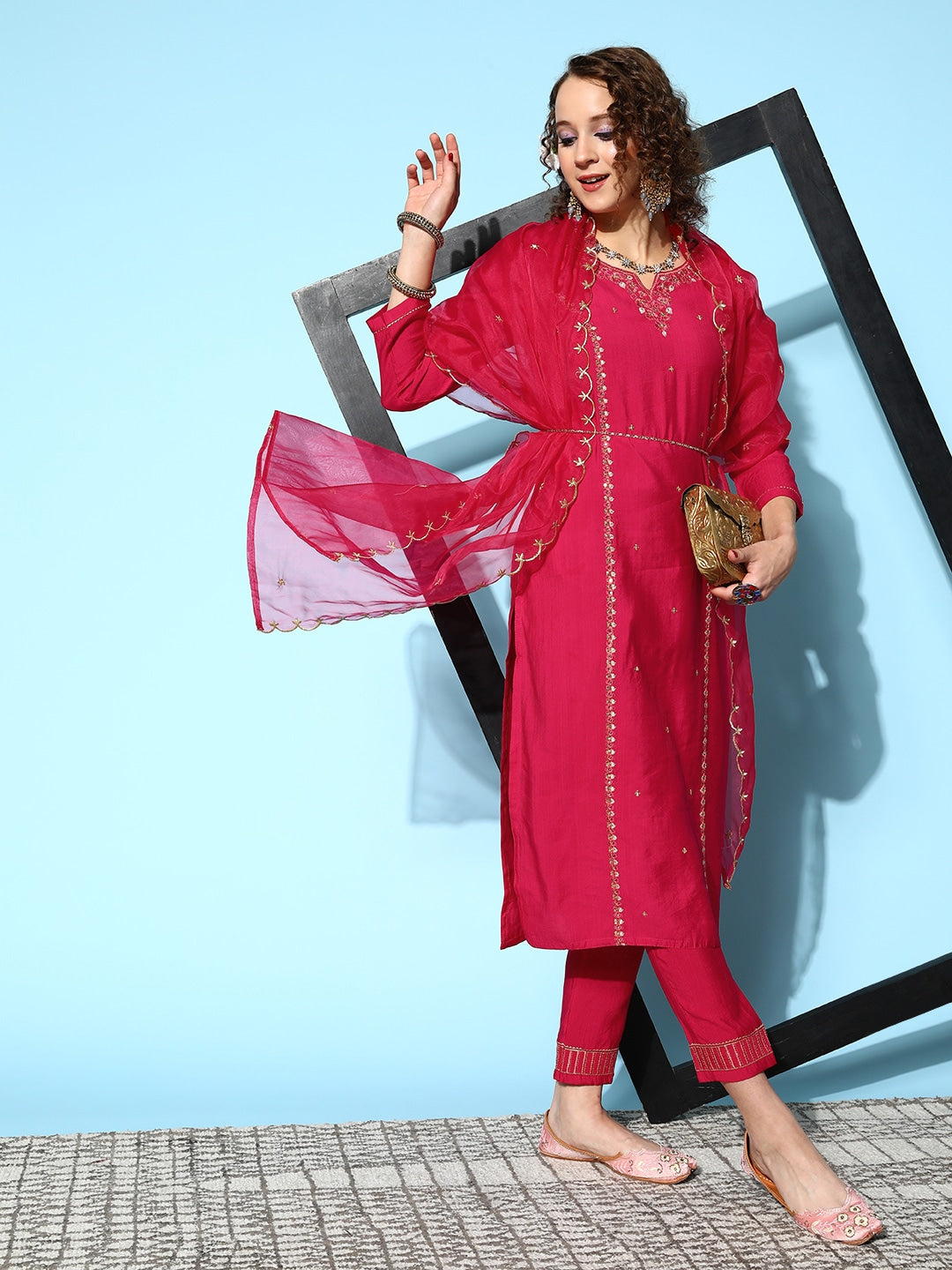 Viscose Rayon Fabric Embroidery Work Kurta Set