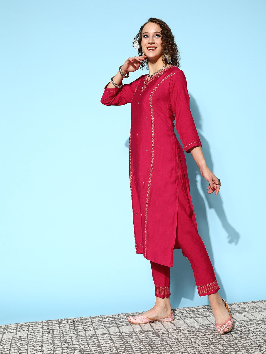 Viscose Rayon Fabric Embroidery Work Kurta Set