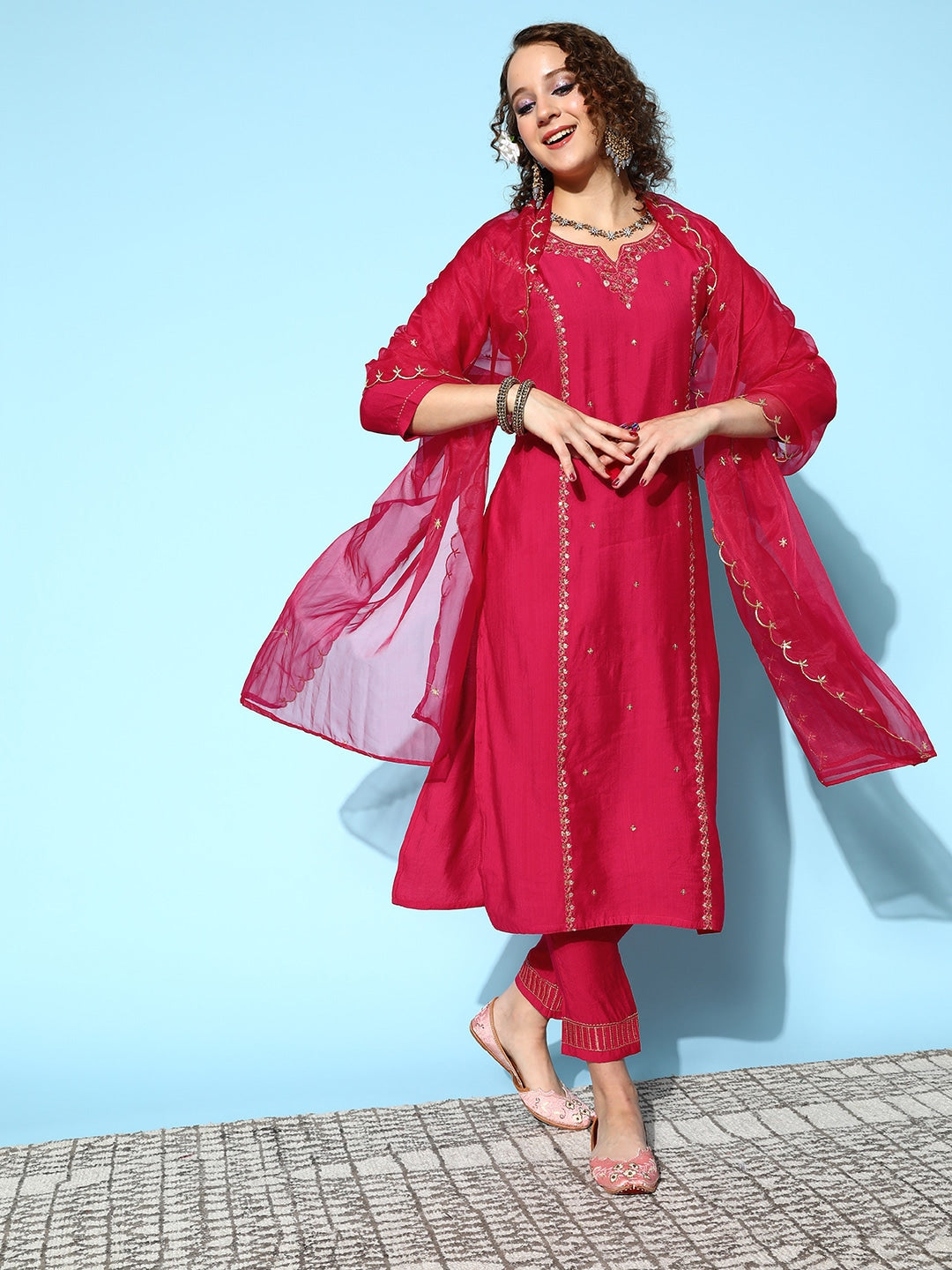 Viscose Rayon Fabric Embroidery Work Kurta Set