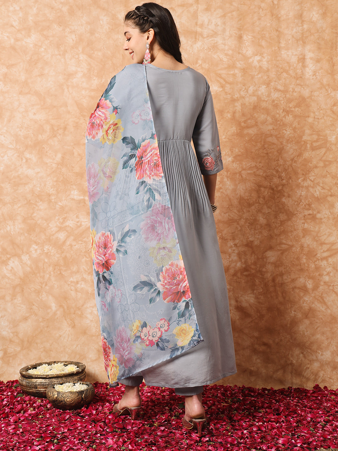 Viscose Rayon Embroidery Work Kurta Set With Dupatta