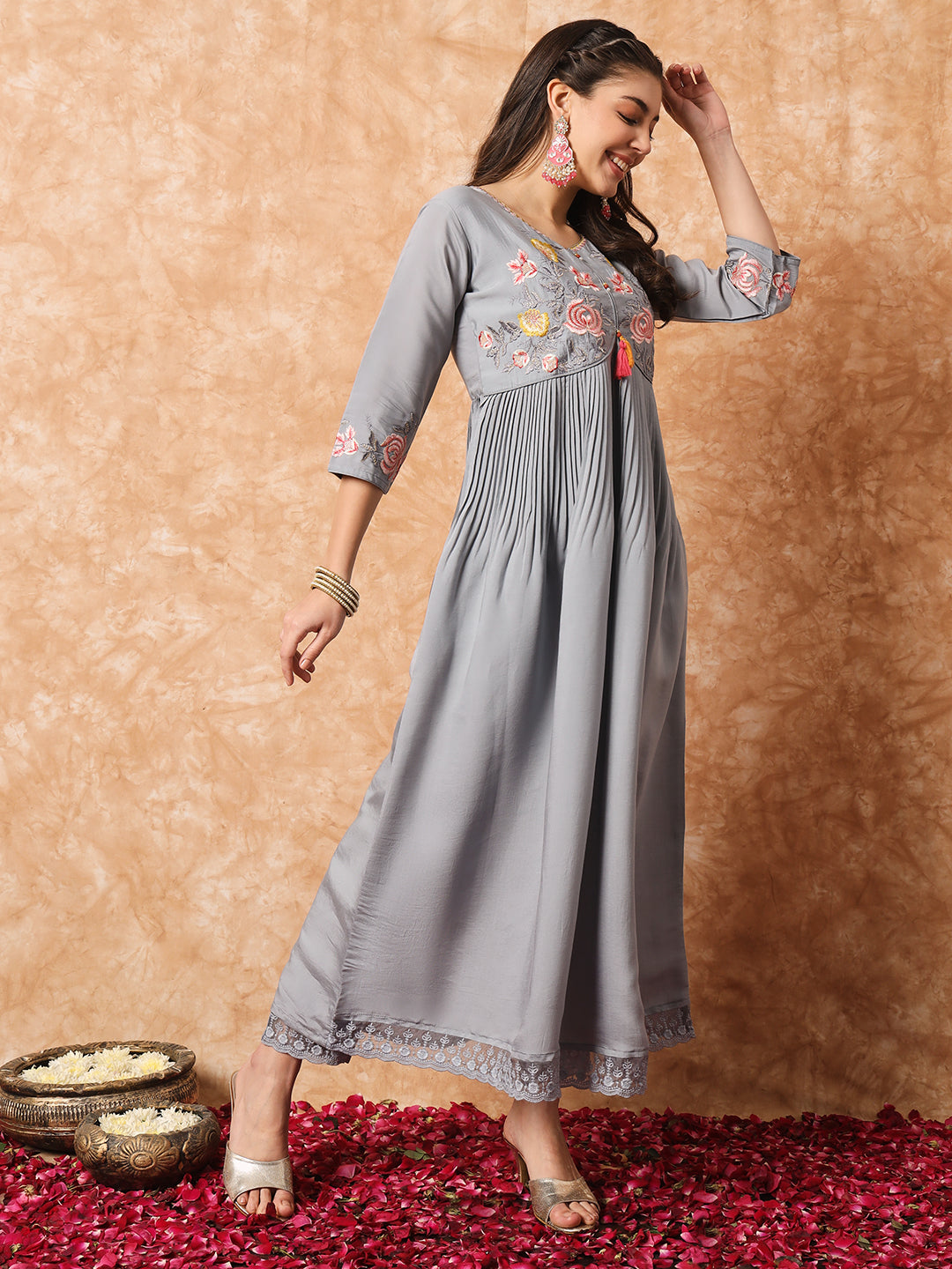Viscose Rayon Embroidery Work Kurta Set With Dupatta