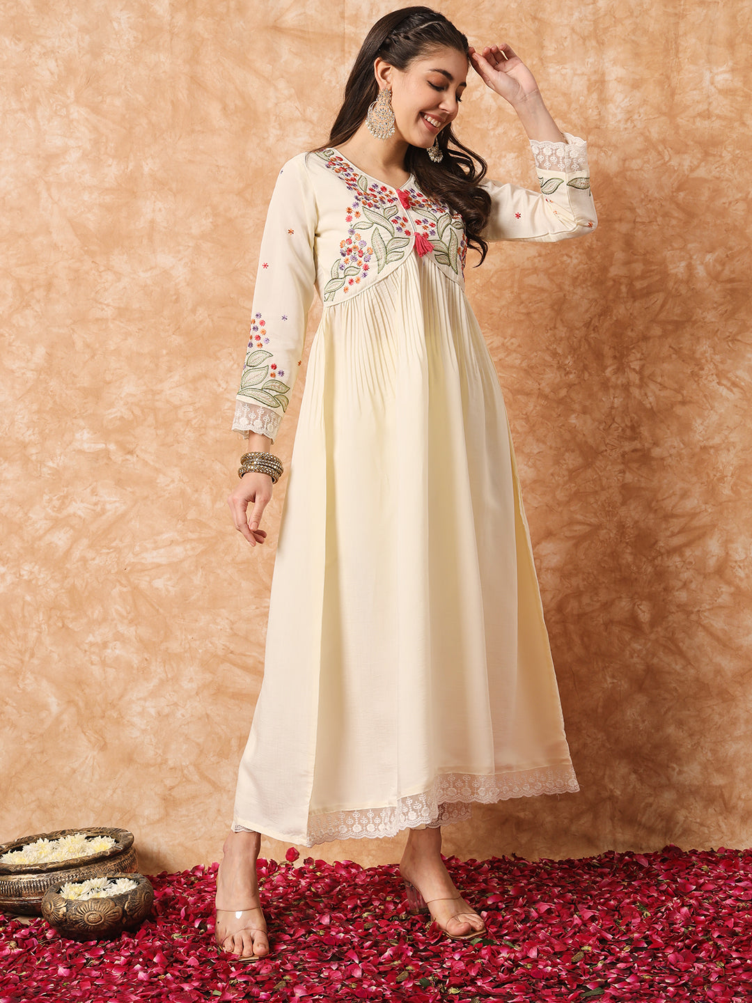 Viscose Rayon Embroidery Work Kurta Set With Dupatta