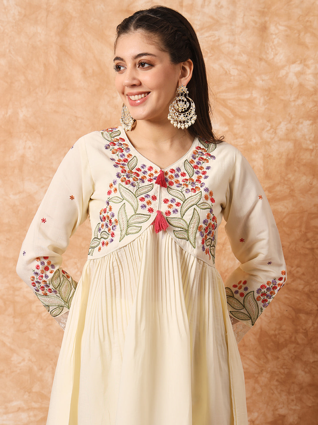 Viscose Rayon Embroidery Work Kurta Set With Dupatta