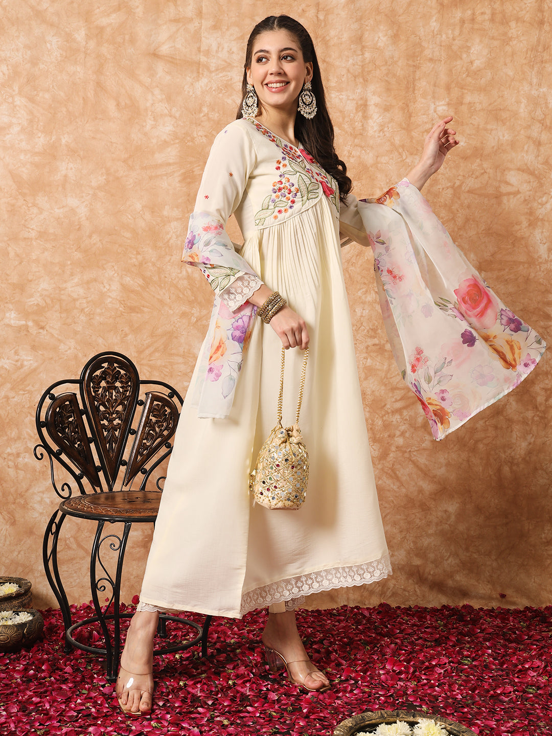 Viscose Rayon Embroidery Work Kurta Set With Dupatta