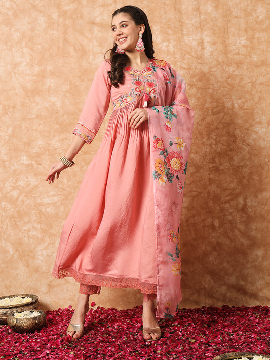 Viscose Rayon Embroidery Work Kurta Set With Dupatta