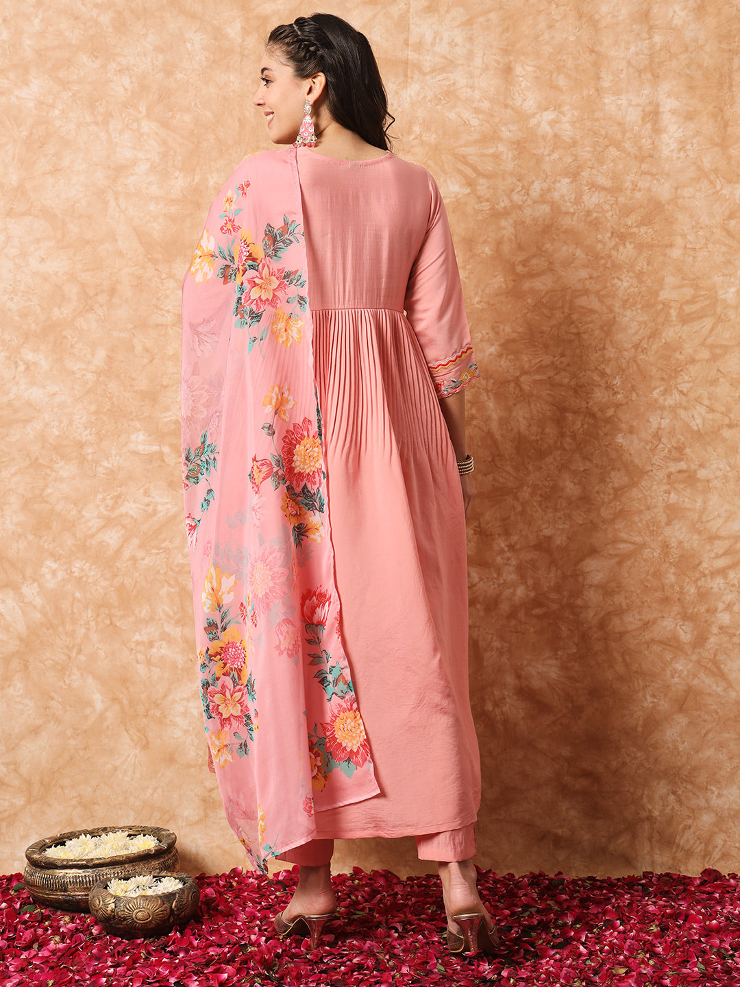 Viscose Rayon Embroidery Work Kurta Set With Dupatta