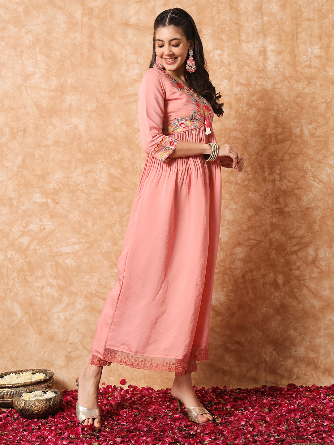 Viscose Rayon Embroidery Work Kurta Set With Dupatta