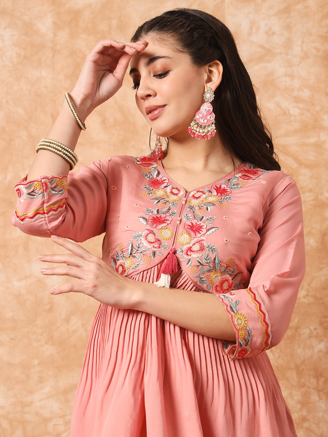Viscose Rayon Embroidery Work Kurta Set With Dupatta