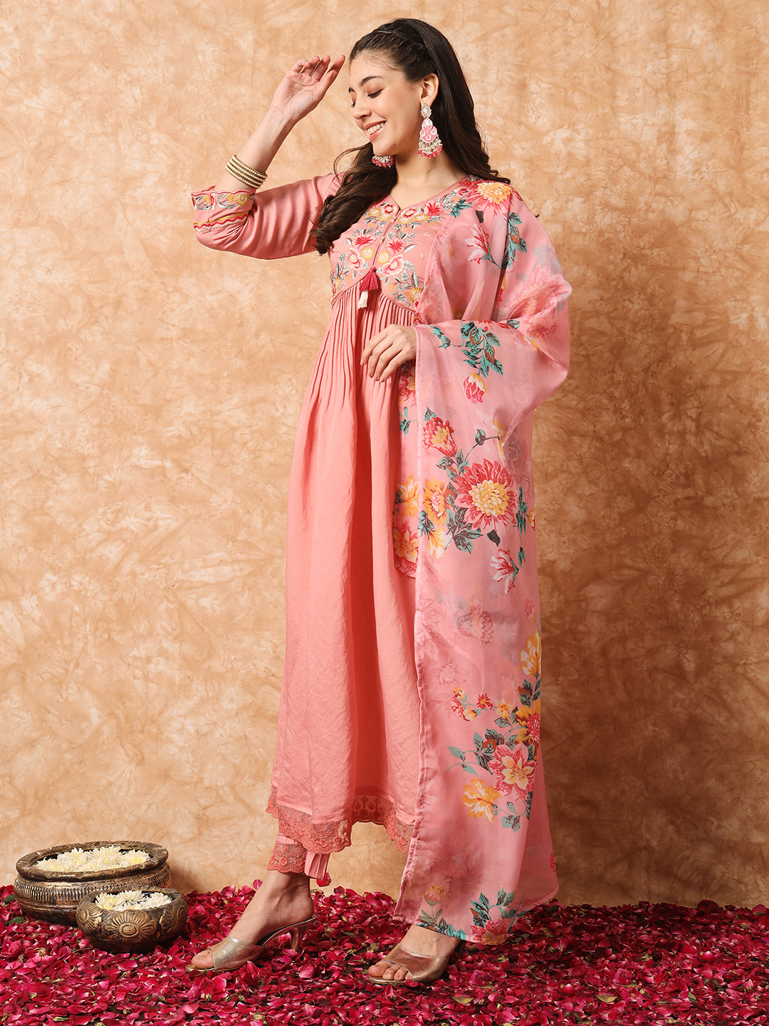 Viscose Rayon Embroidery Work Kurta Set With Dupatta