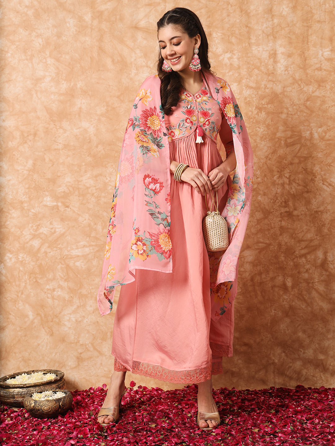 Viscose Rayon Embroidery Work Kurta Set With Dupatta
