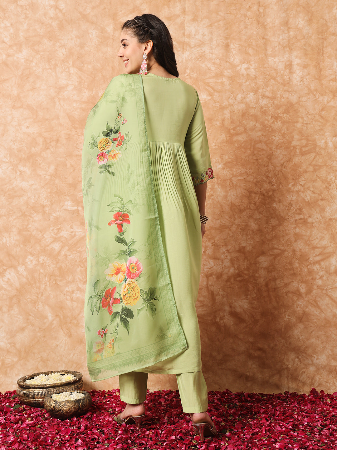 Viscose Rayon Embroidery Work Kurta Set With Dupatta