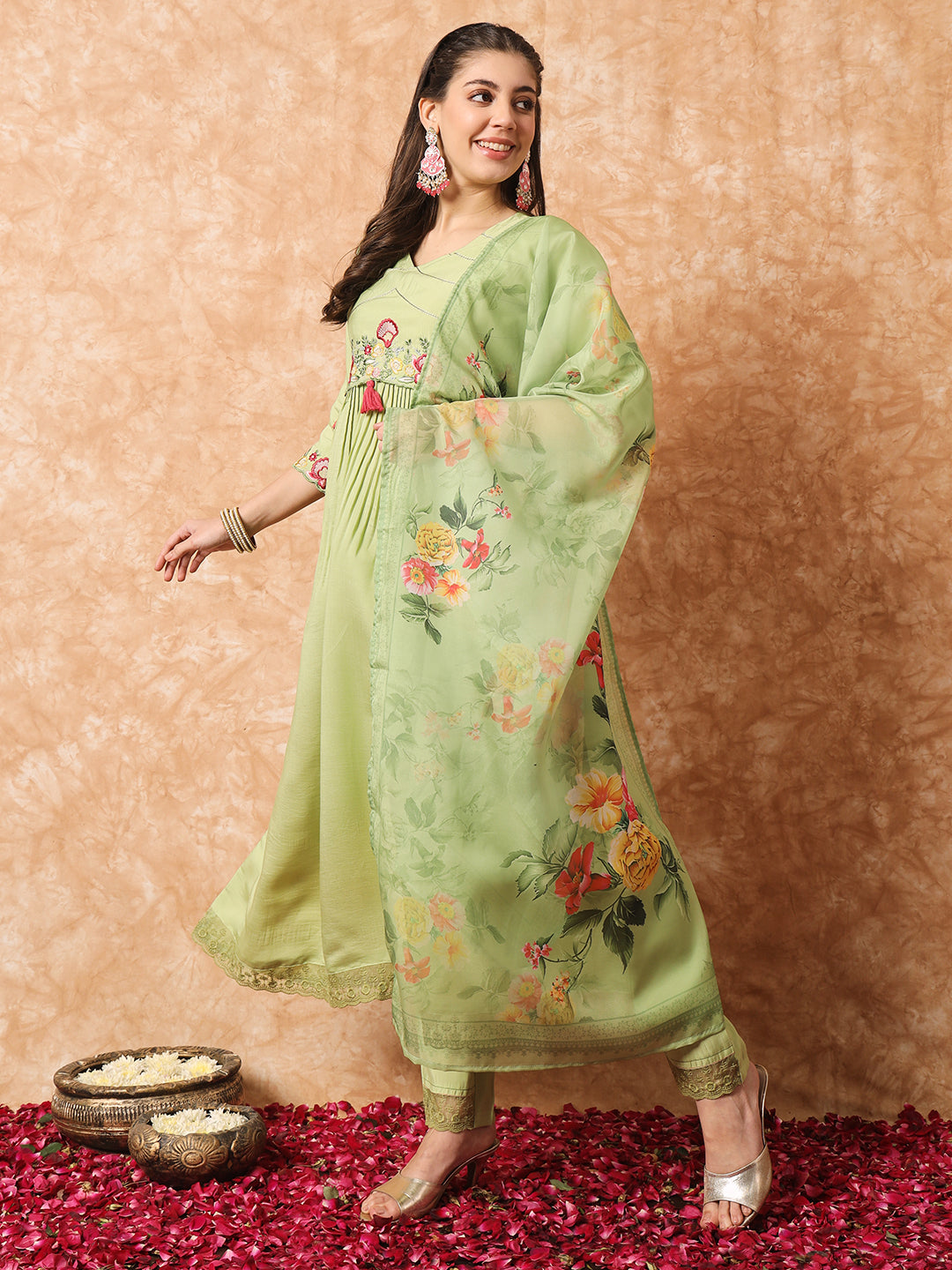 Viscose Rayon Embroidery Work Kurta Set With Dupatta