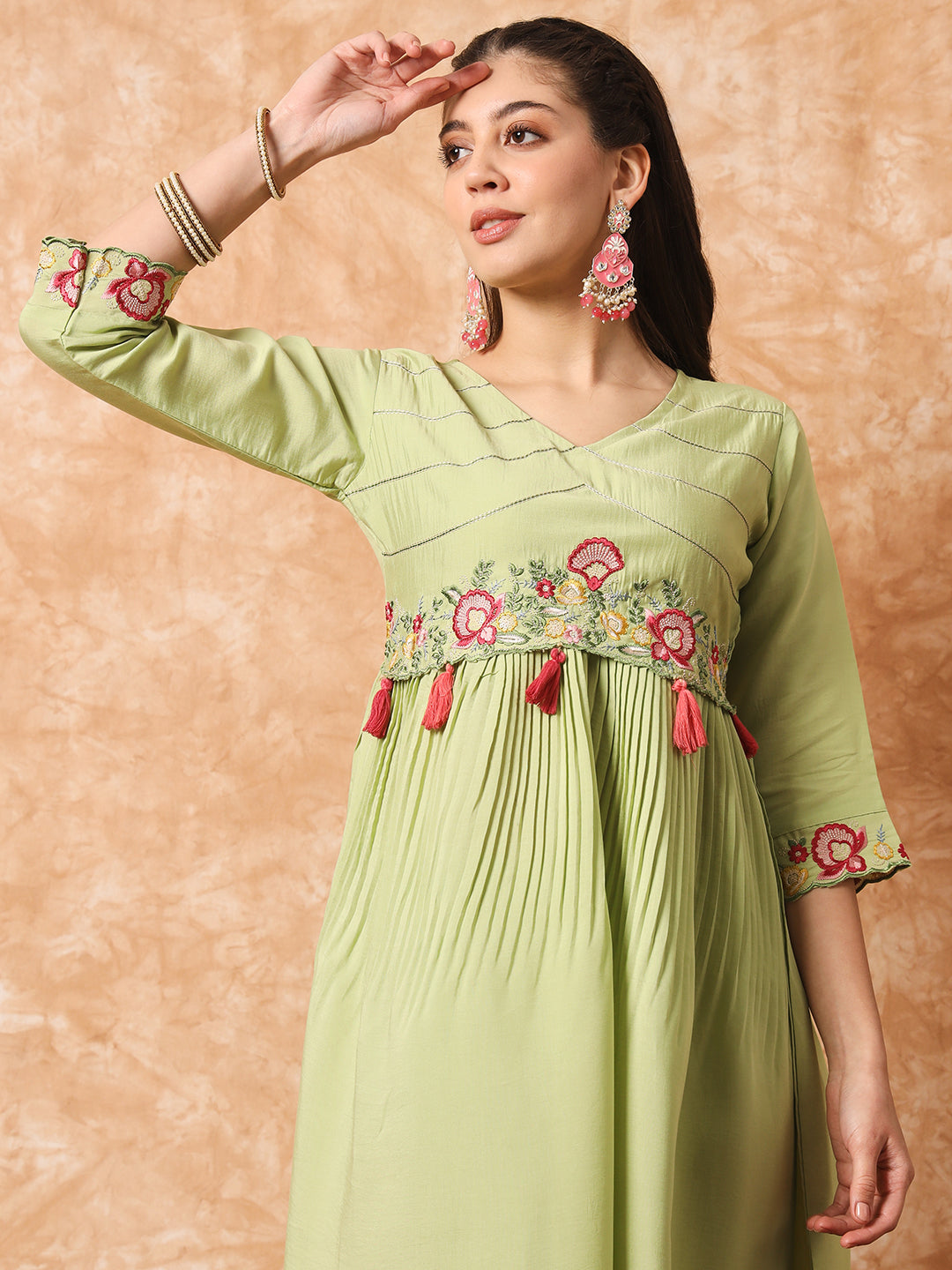 Viscose Rayon Embroidery Work Kurta Set With Dupatta