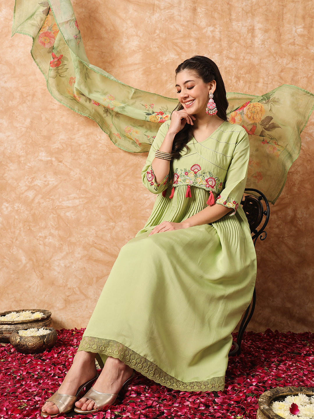 Viscose Rayon Embroidery Work Kurta Set With Dupatta