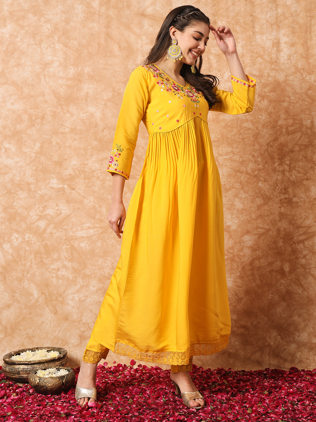 Viscose Rayon Embroidery Work Kurta Set With Dupatta