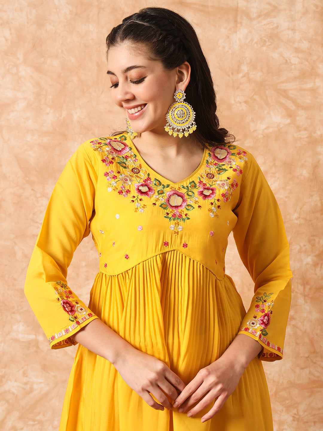 Viscose Rayon Embroidery Work Kurta Set With Dupatta